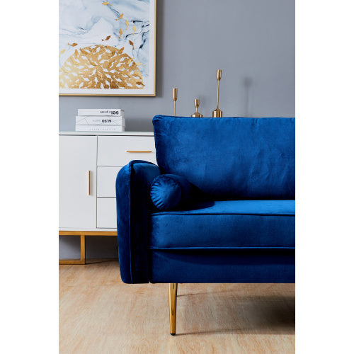 Blue Velvet Fabric sofa with side pocket pocket