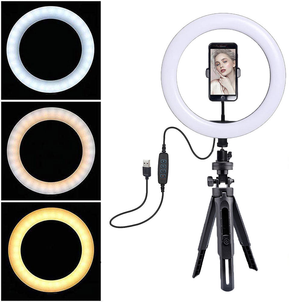 4-in-1 Dimmable USB LED Ring Light Mirror Tripod Stand with phone holder