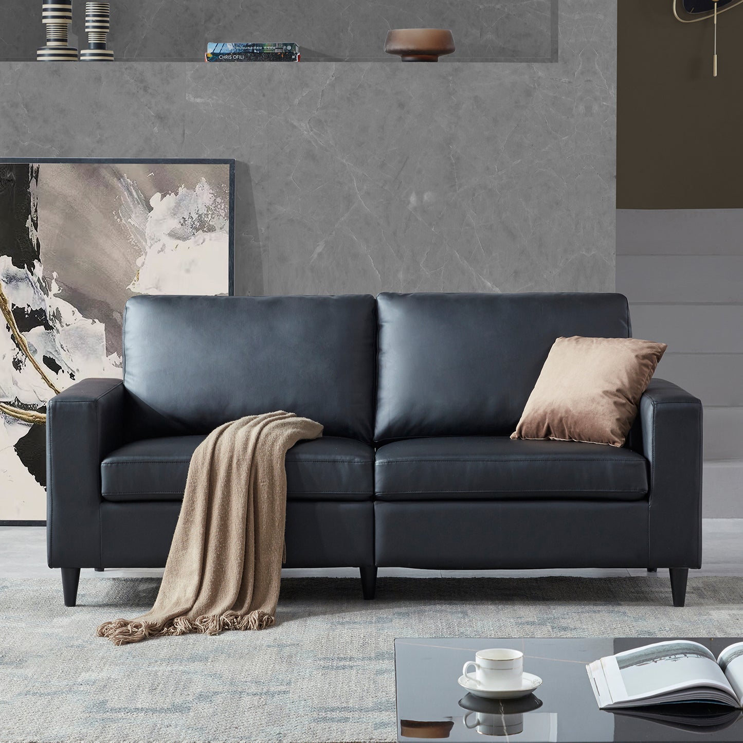 Modern Style Faux Leather Upholstered Couch