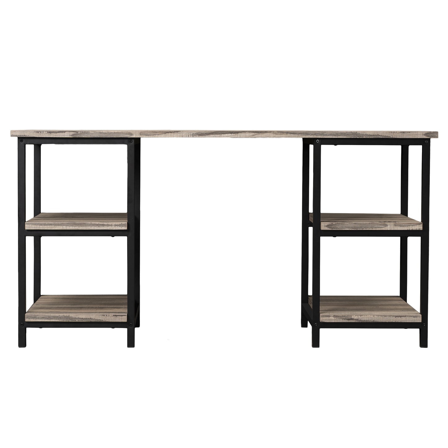 Rustic Modern 59 Inch Trestle Computer Desk with 2-Tier Shelves