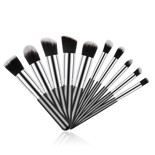 Black and silver Makeup Brush Set-10pcs Soft Nylon Bristles