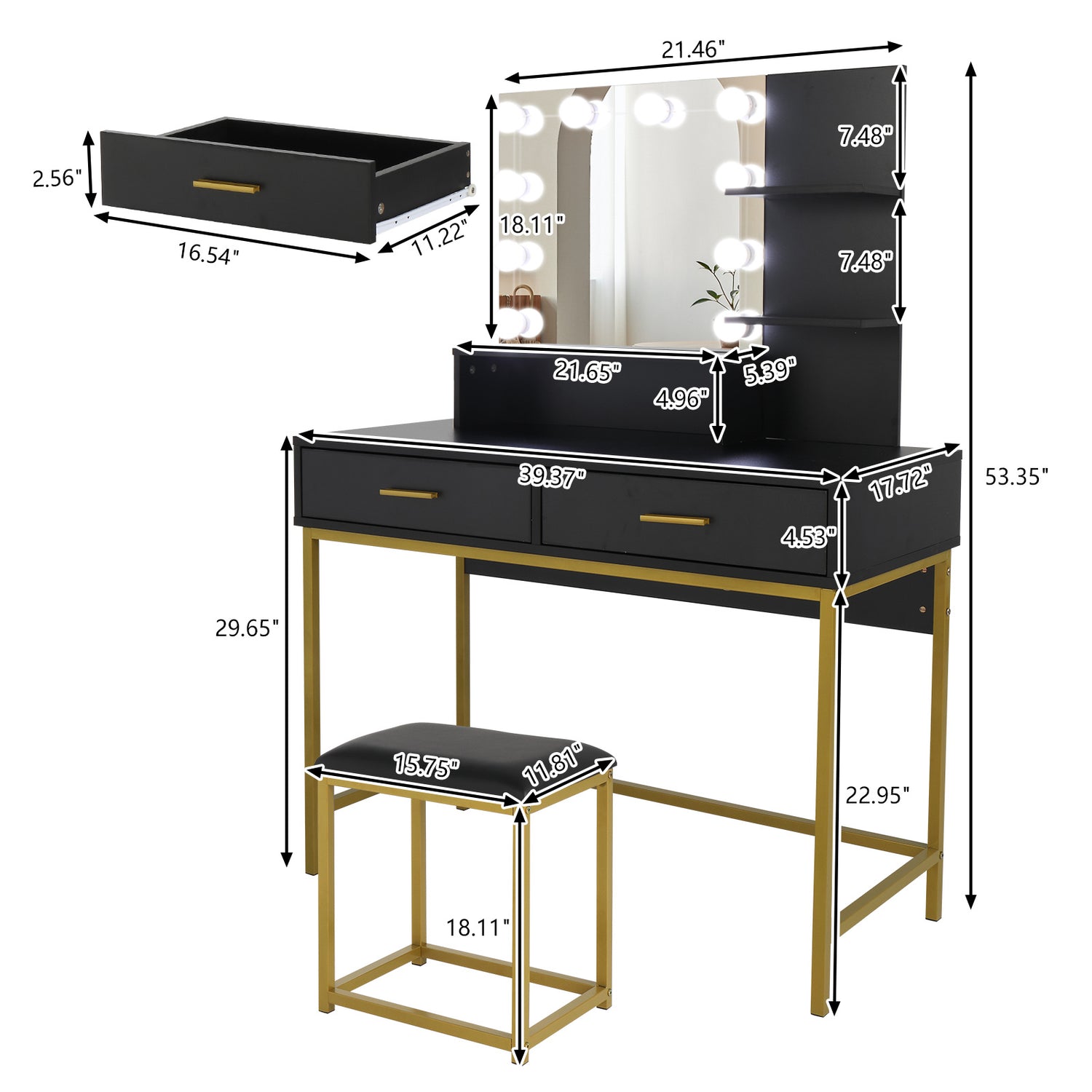 Dropship FCH Large Vanity Set With 10 LED Bulbs, Makeup Table With