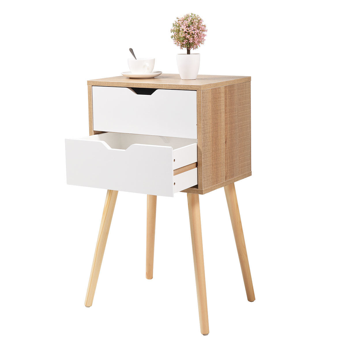Set of 2 Wooden Modern Nightstand with 2 Drawers