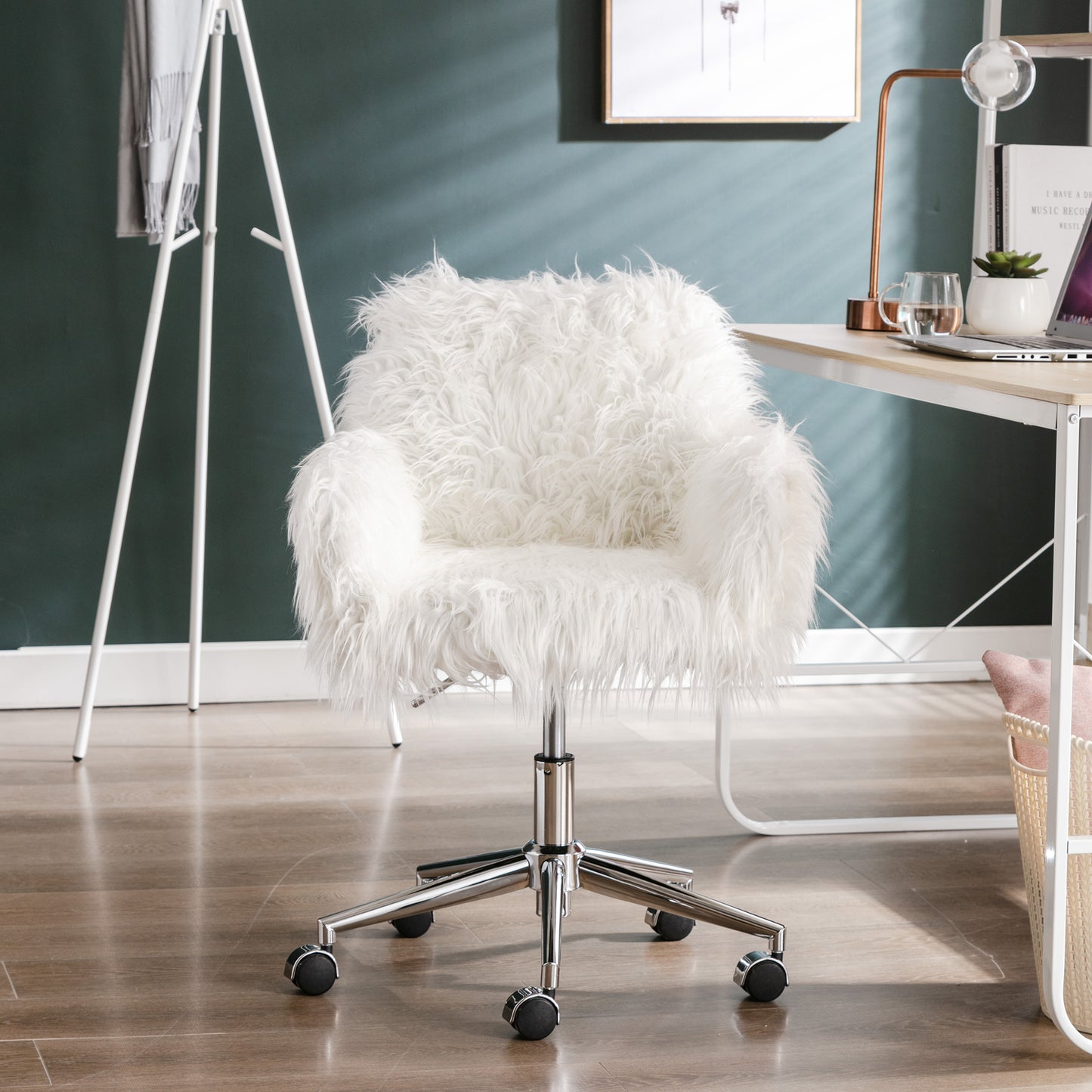 Modern Faux fur home office and makeup vanity Chair