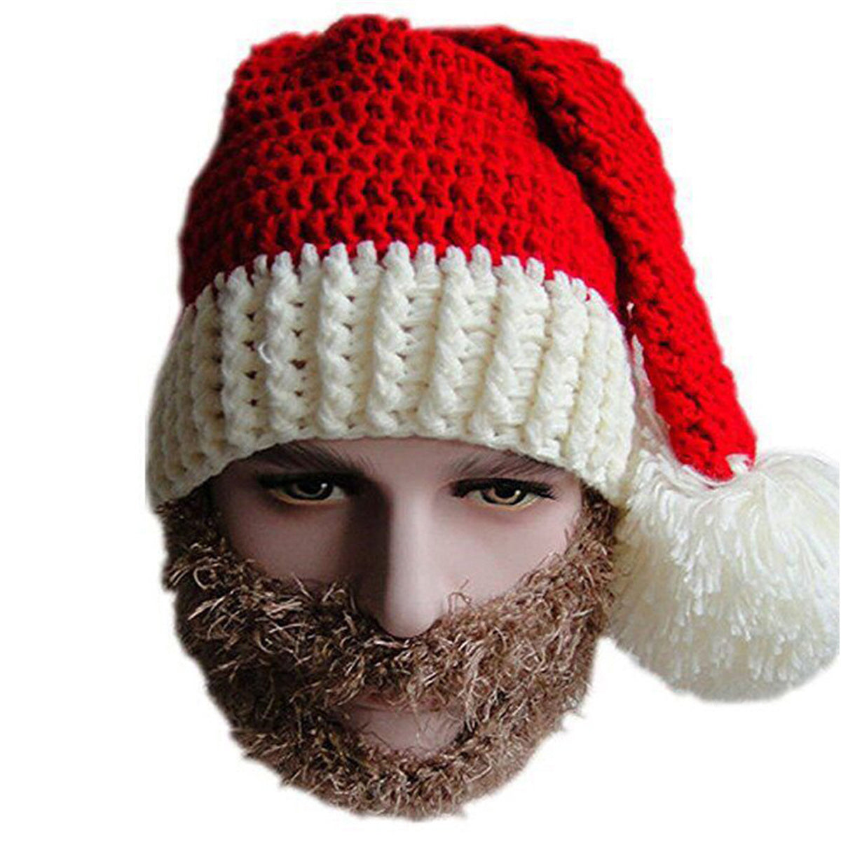 Santa's Winter Soft Knitted Beanie Hat with Beard